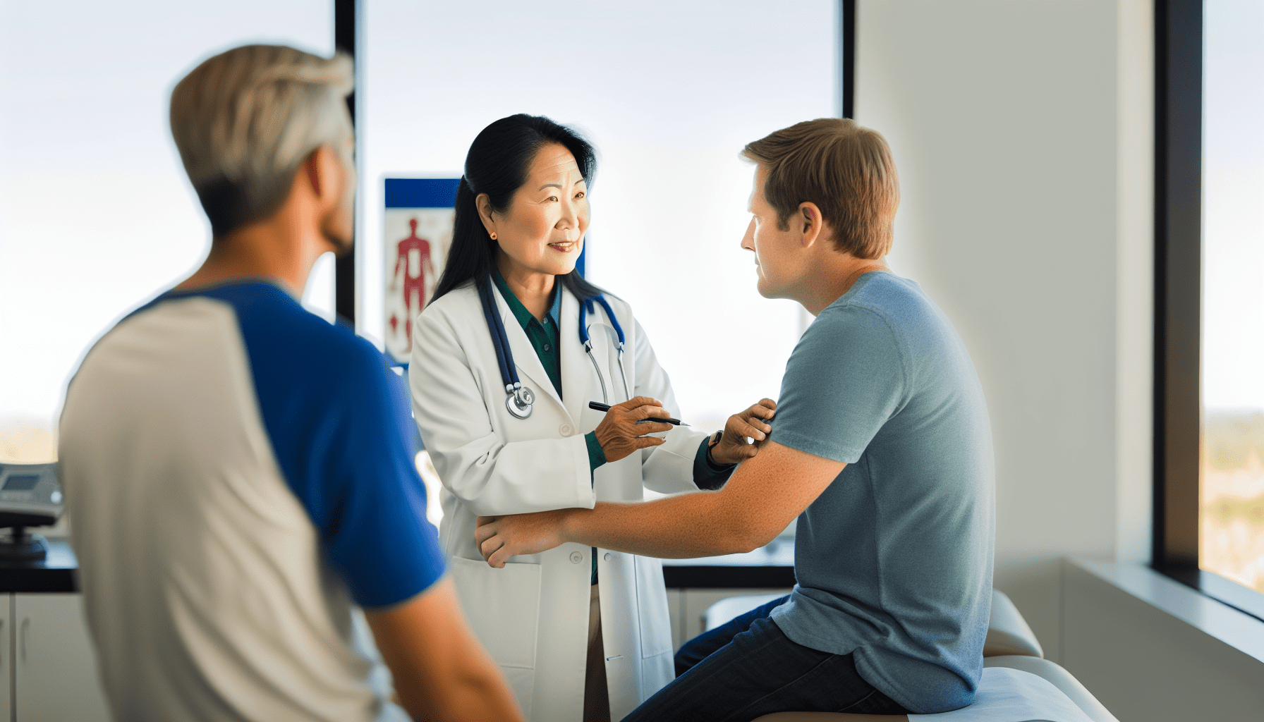 Doctor conducting a physical exam on a young man