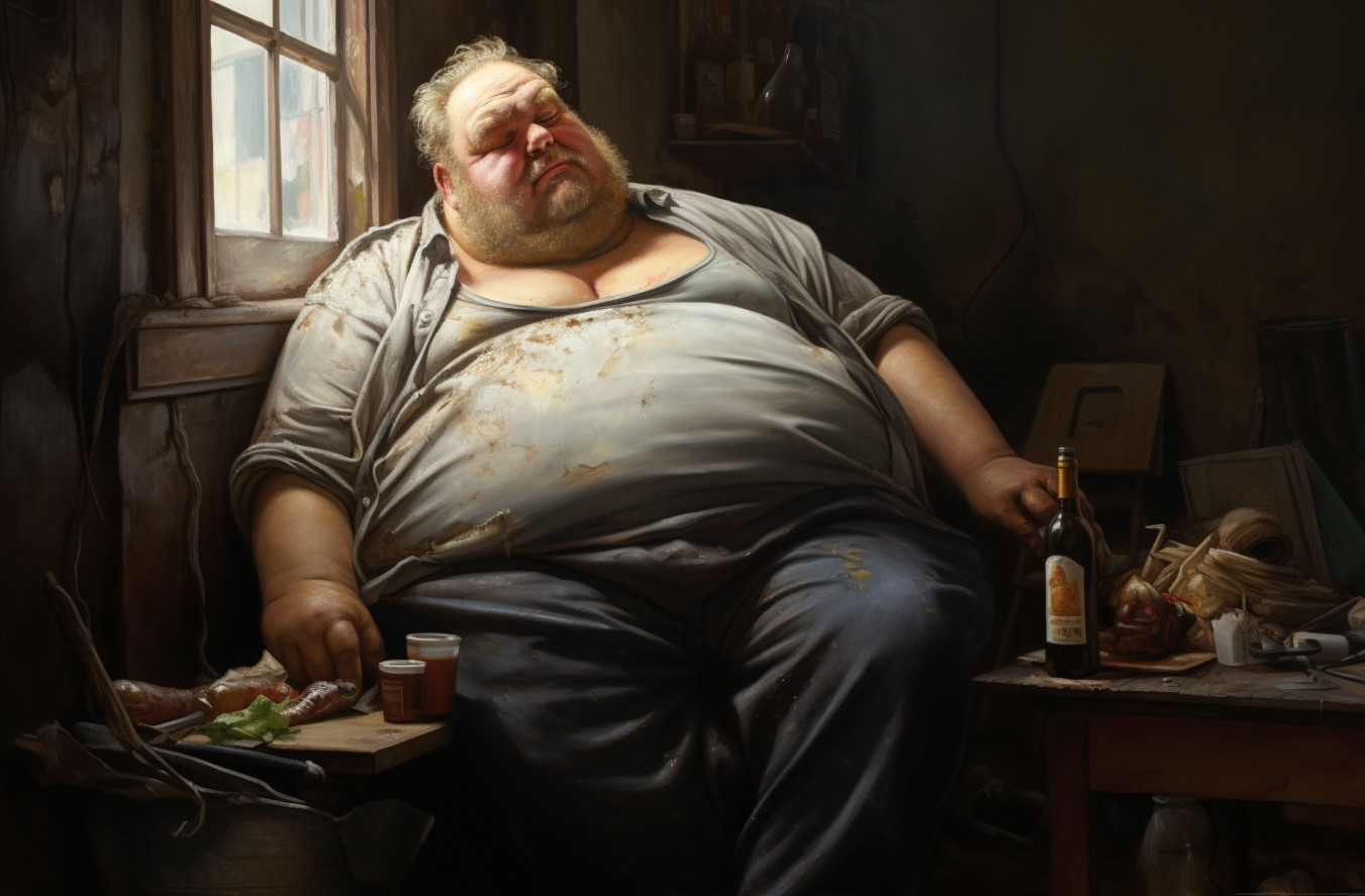 A too fat man suffering from various diseases.